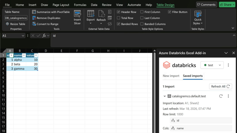 This week I tested the Databricks Excel Add-in